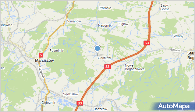 mapa Gostków, Gostków gmina Stare Bogaczowice na mapie Targeo